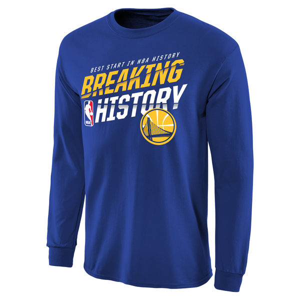 NBA Men Golden State Warriors Breaking History Long Sleeve TShirt Royal->nba t-shirts->Sports Accessory